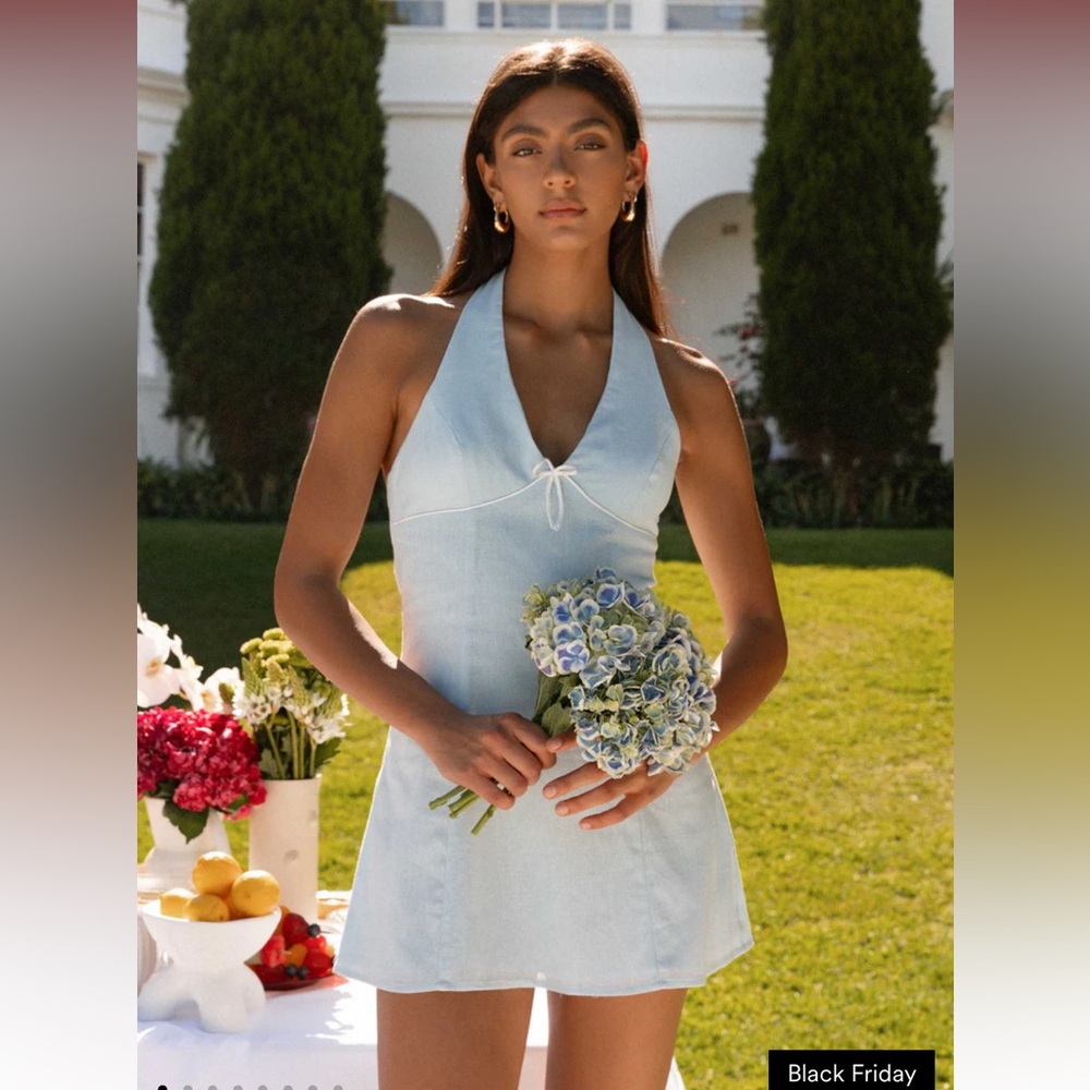 Light Blue Sleeveless Dress with Bow - Picture 1 of 3
